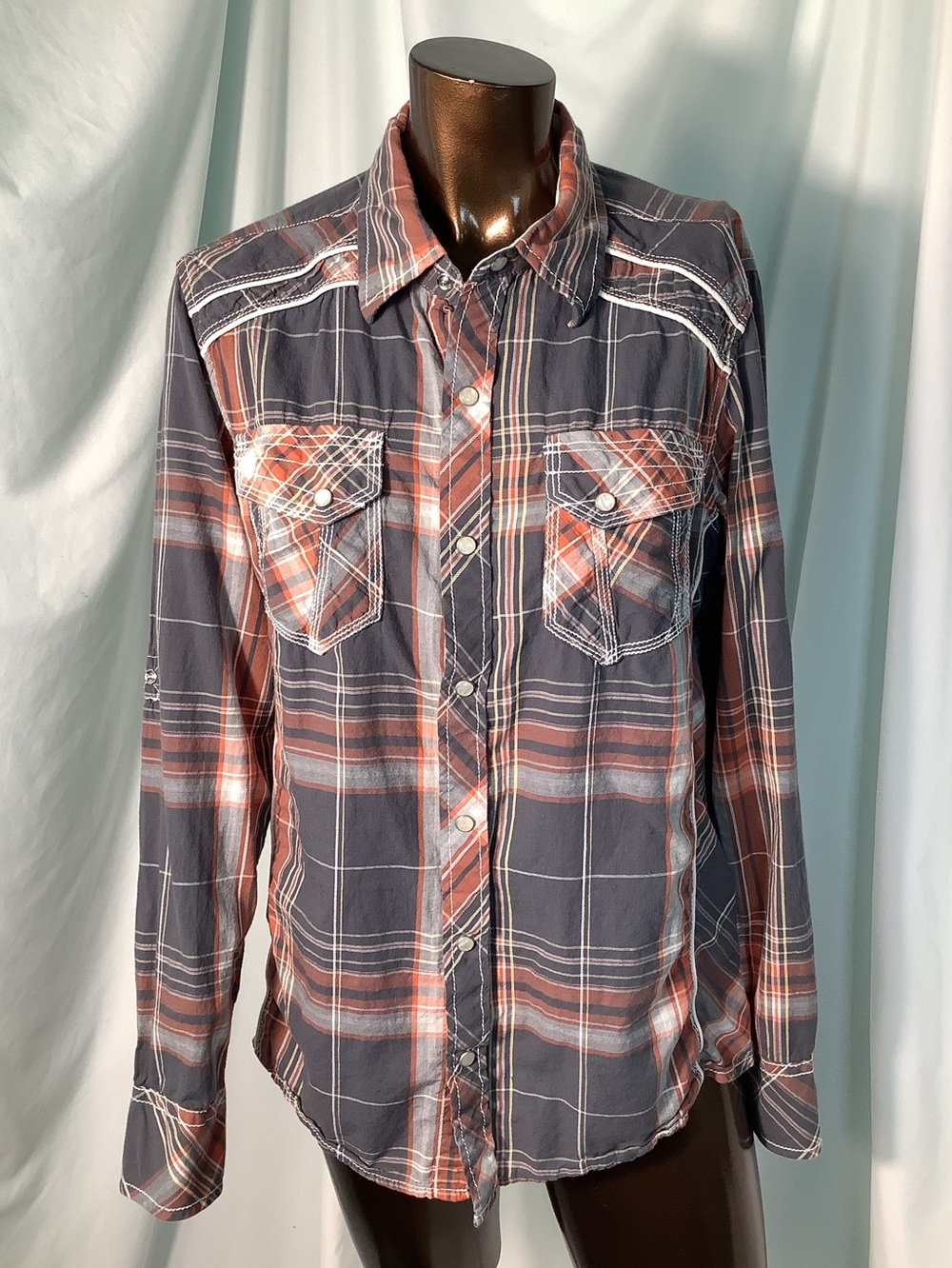 BKE slim fit Pearl snap plaid shirt - Small